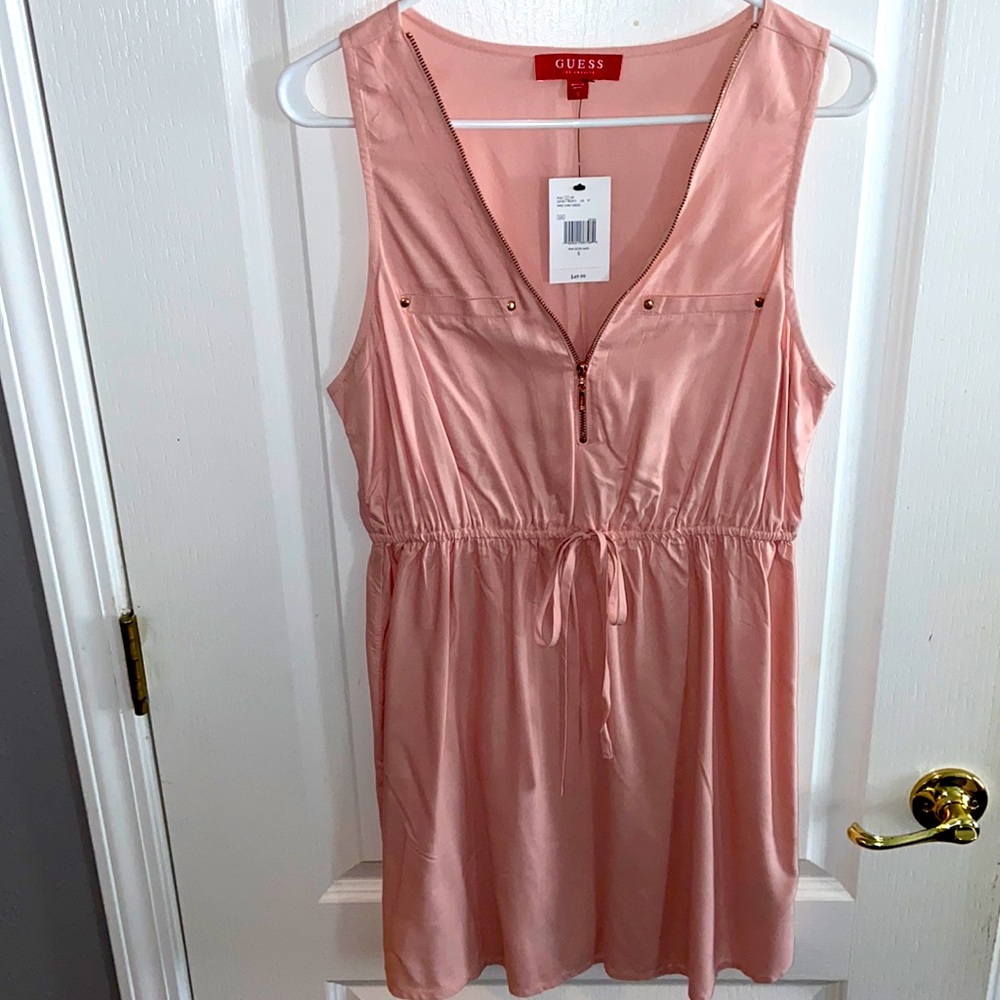 Guess Piper Shirt Dress. Pink. Gold Rose zipper